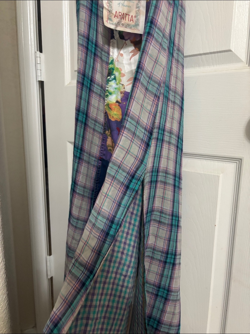 NWT !!!💕Aratta Purple Plaid Maxi with Floral Panel. Side slits and side pockets - Picture 4 of 4